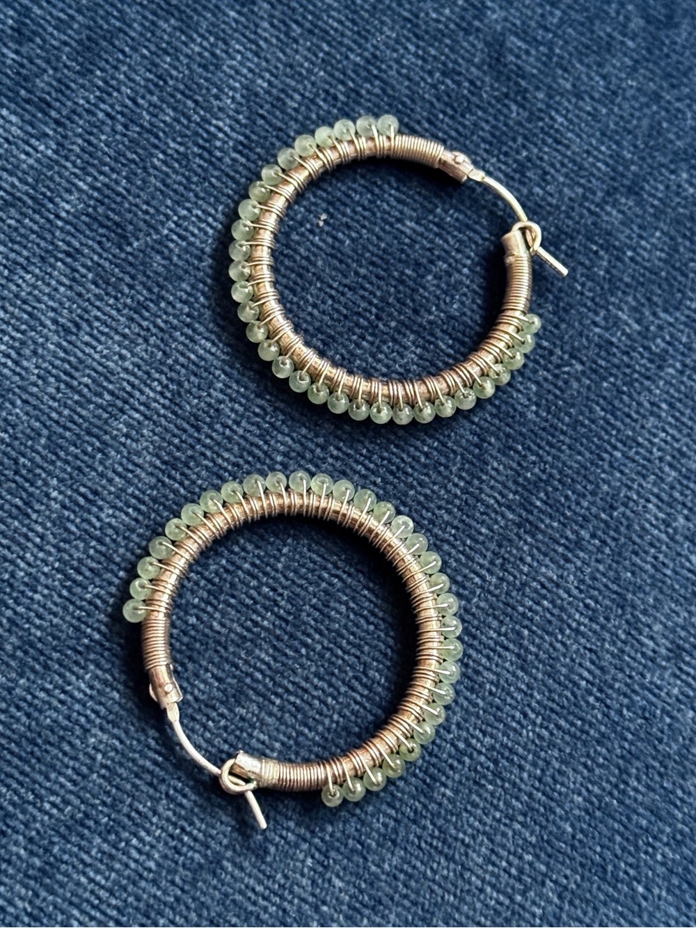 JOHN W. KESSLER Signed JWK Sterling Silver Green bead Hoop Earrings